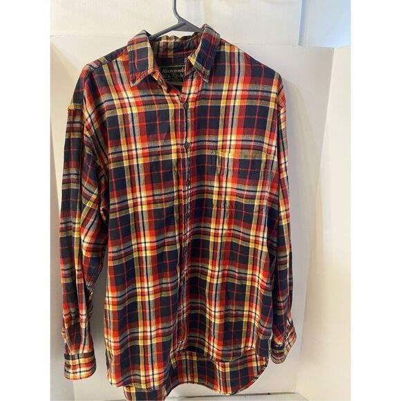Abercrombie & Fitch Cotton Flannel Small S Plaid Checkered red black - Picture 1 of 6